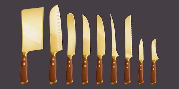 Kitchen knives chef cutlery with golden blades