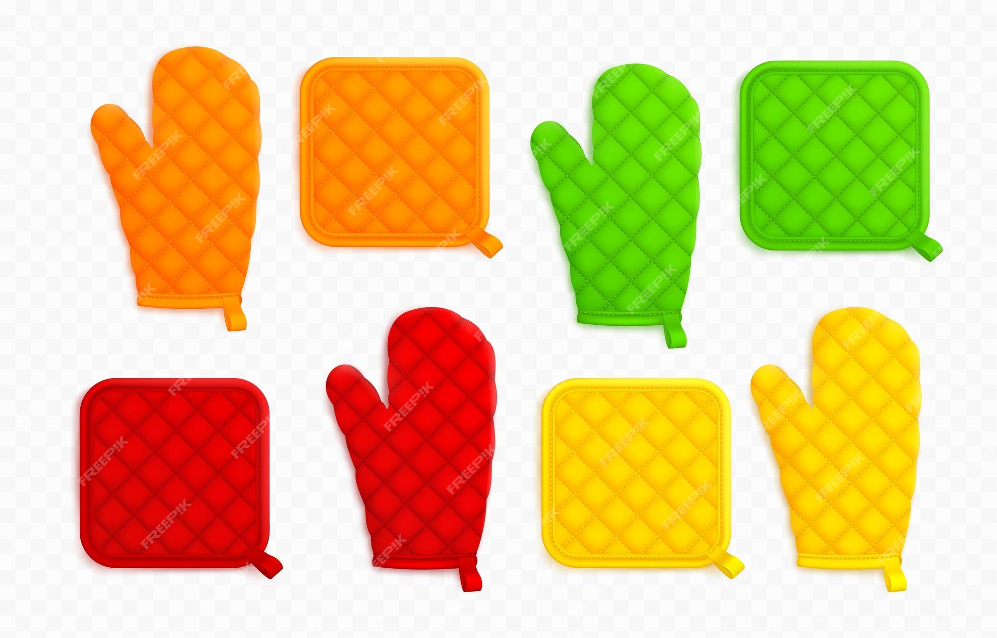 Premium Vector  Oven mitts. kitchen safety gloves with quilted squares.  pair of hand potholders with loops hangers. pot holders for protection from  hot. flat vector illustration isolated on white background