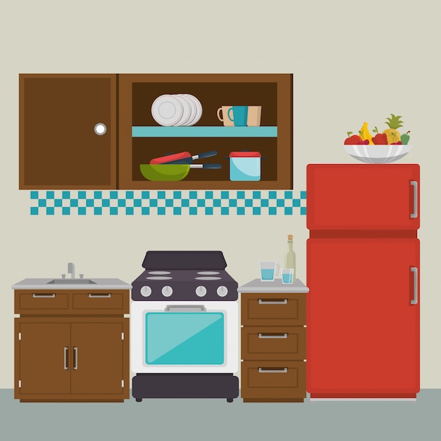 Бесплатное векторное изображение Элементы кухни современной сцены