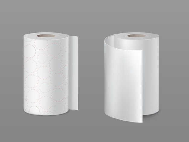 Free vector kitchen paper towel, soft toilet paper rolls with perforated circles and smooth white surface