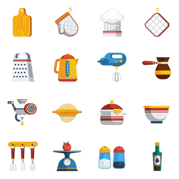 Free vector kitchen utensils icons set