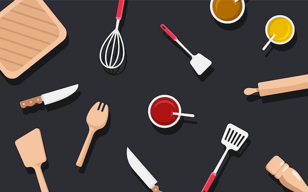 Free vector kitchen utensils and ingredients vector set