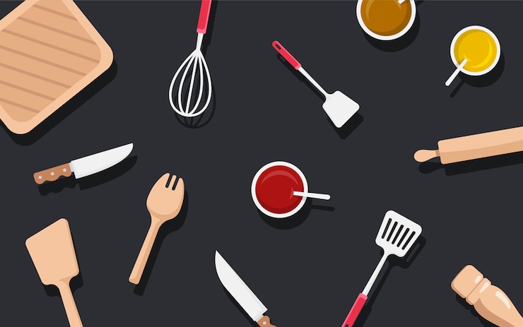 Free Vector kitchen utensils and ingredients vector set