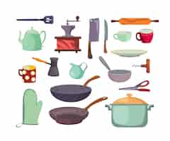 Free vector kitchen utensils and tools flat icon set