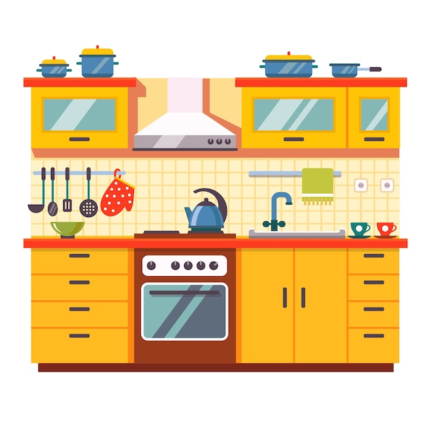 Бесплатное векторное изображение Интерьер кухни