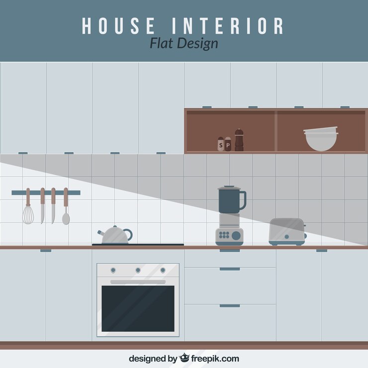 Free Vector kitchen with electrical appliances in flat design