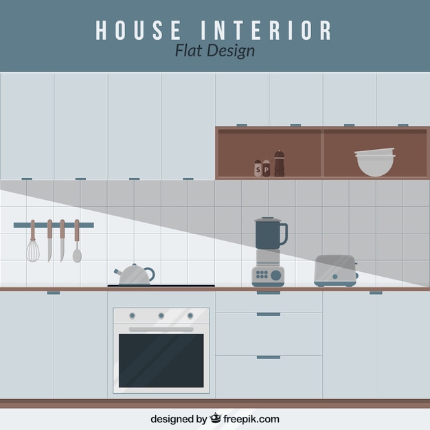 무료 벡터 평면 디자인의 전기 기기가있는 주방