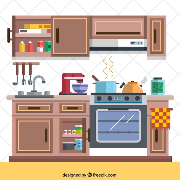 Free vector kitchen with elements