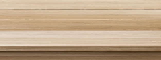 Kitchen wooden table top on plank wall background