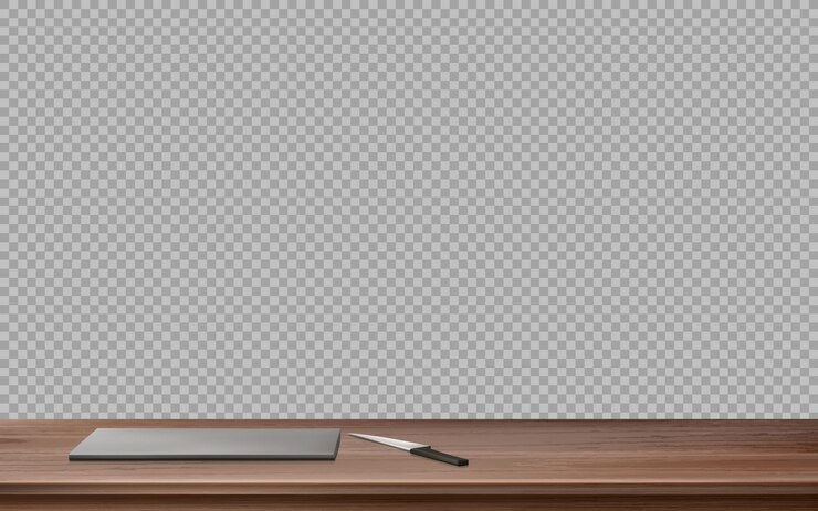 Free Vector kitchen wooden table with cutting board and knife