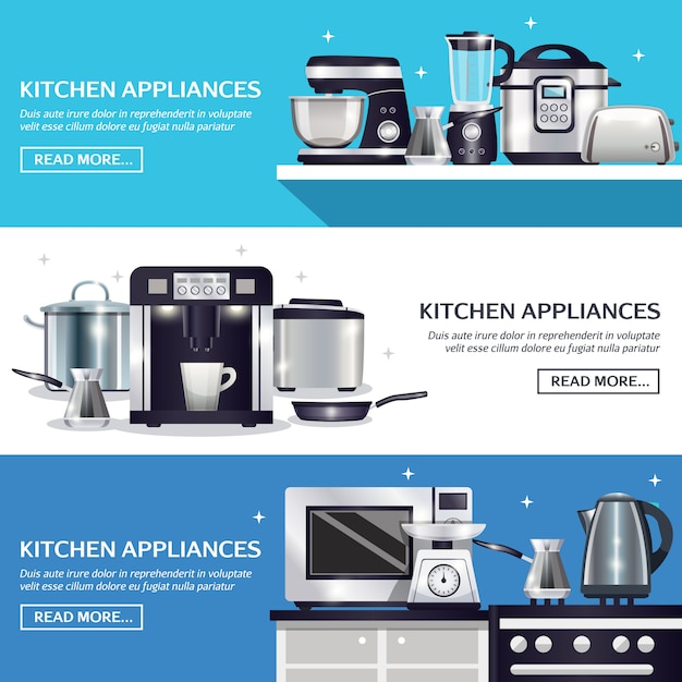 Free vector kitchenware horizontal banners set