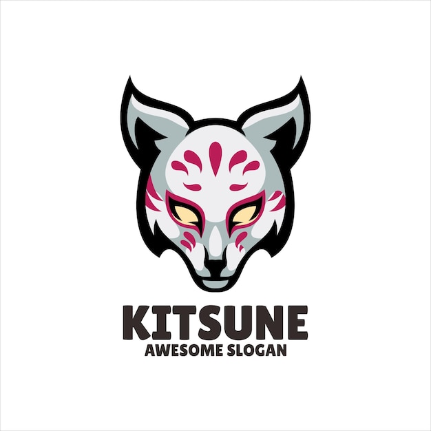Disegno del logo dell'illustrazione della mascotte di kitsune