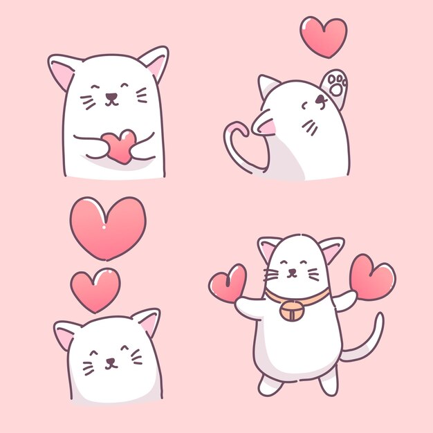 котенок в любви с сердечками набор иллюстраций