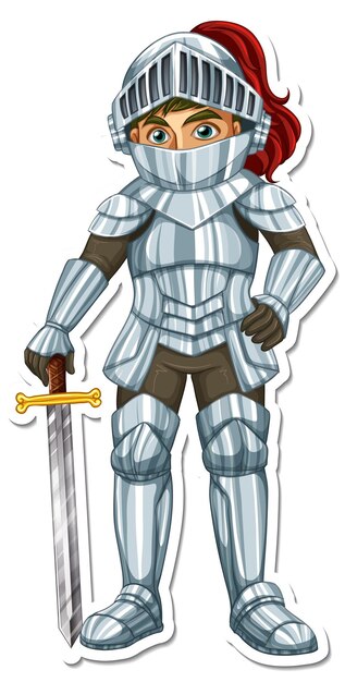 A knight in armor holding sword cartoon character sticker