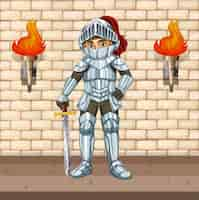 Free vector knight in armour suit with silver sword