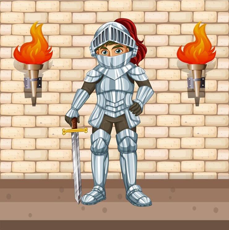 Free Vector knight in armour suit with silver sword