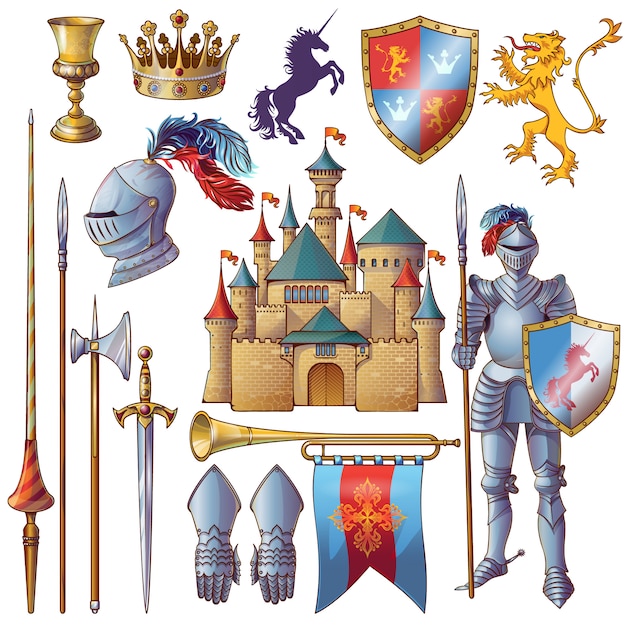 Knight decorative icons set