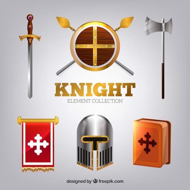 Free vector knight elements with realistic style