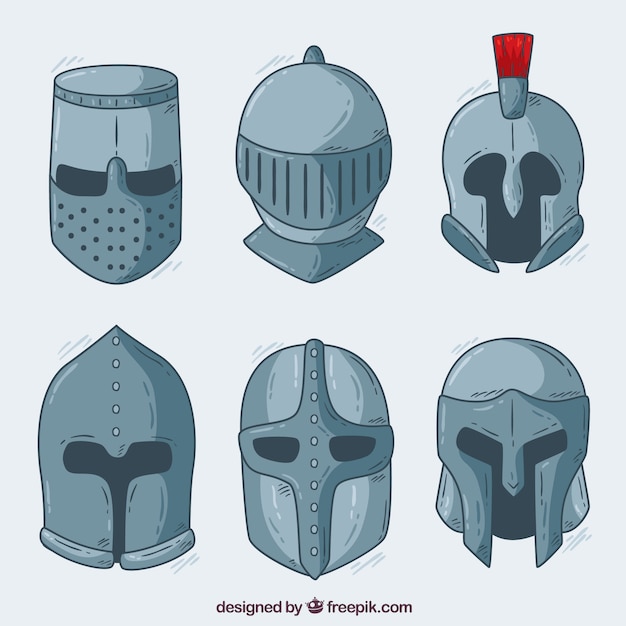 Knight helmets with hand drawn style