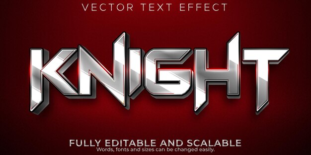 Knight text effect, editable metallic and shiny text style Premium Vector