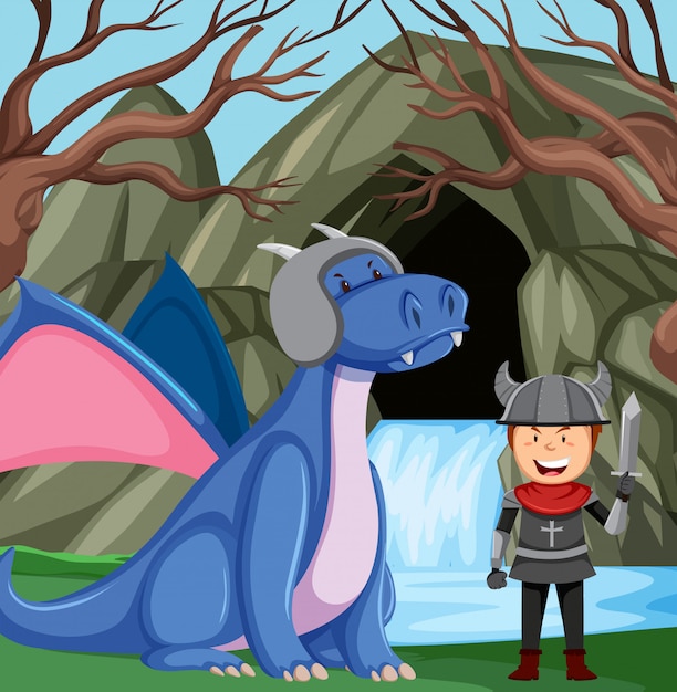 Knight with dragon in forest