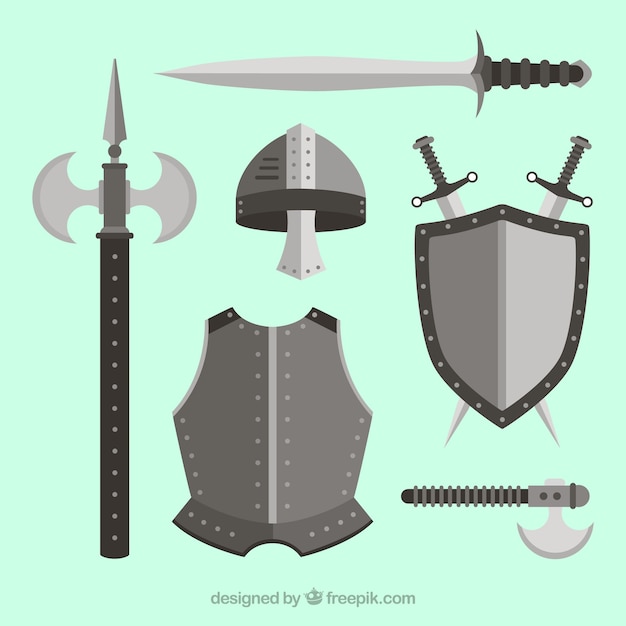 Free vector knigt's weapons with flat design