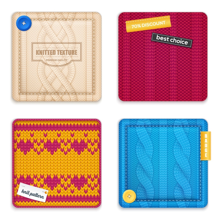 Free Vector knitted patterns realistic samples set 