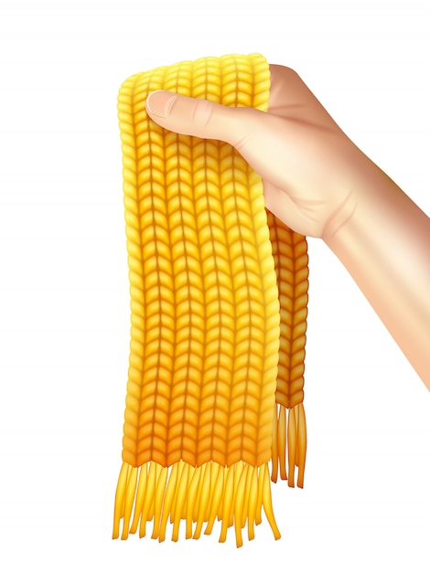 Вязаный шарф в руке реалистичная иллюстрация