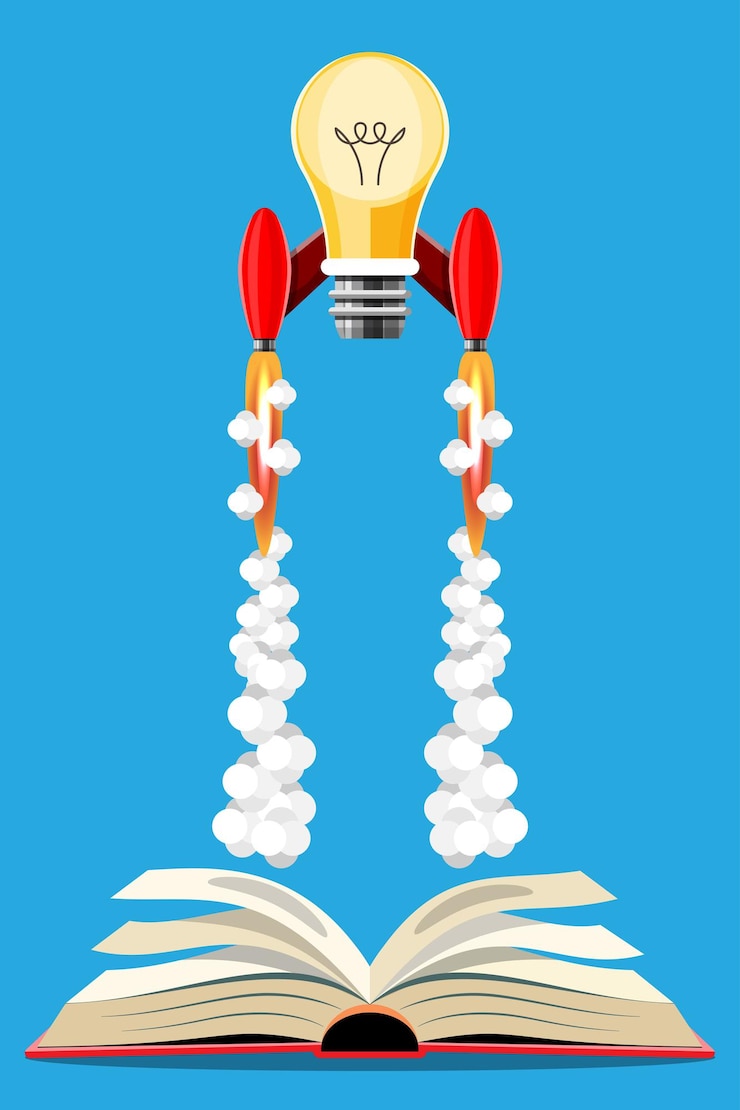 Free Vector knowledge concept idea. cartoon illustration idea rocket launch form book. illustration in 3d style