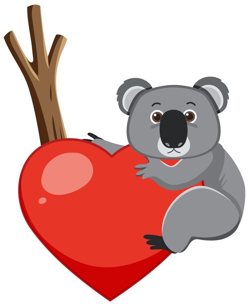 Koala holding heart in cartoon style