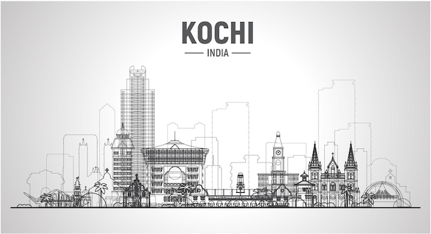 Free vector kochi  india  city line skyline at white background flat vector illustration business travel and tourism concept with modern buildings image for banner or website