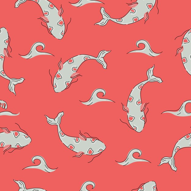 Ko魚のシームレスなパターン 中国の庭のjapanese 東洋の自然の背景 アジアの壁紙 プレミアムベクター
