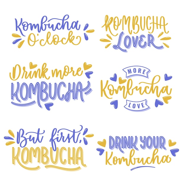 무료 벡터 kombucha 차 레터링 컬렉션 디자인