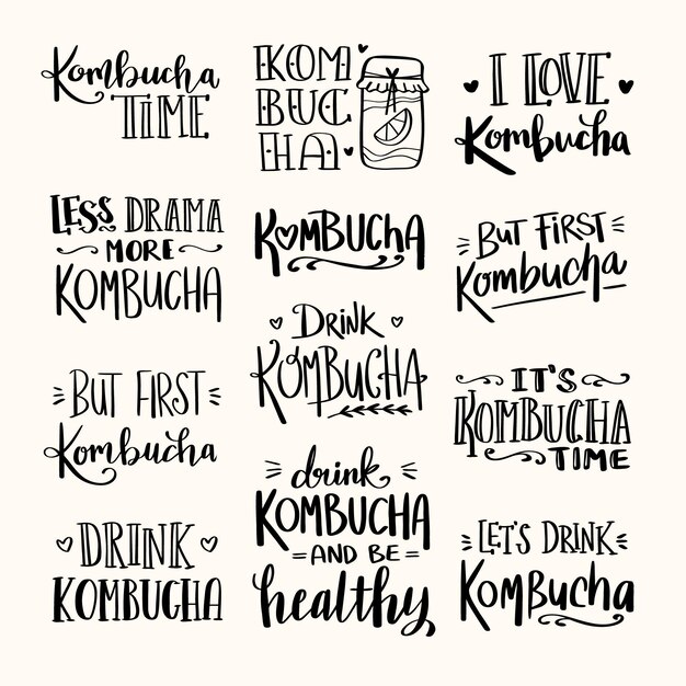 Kombucha tea lettering collection