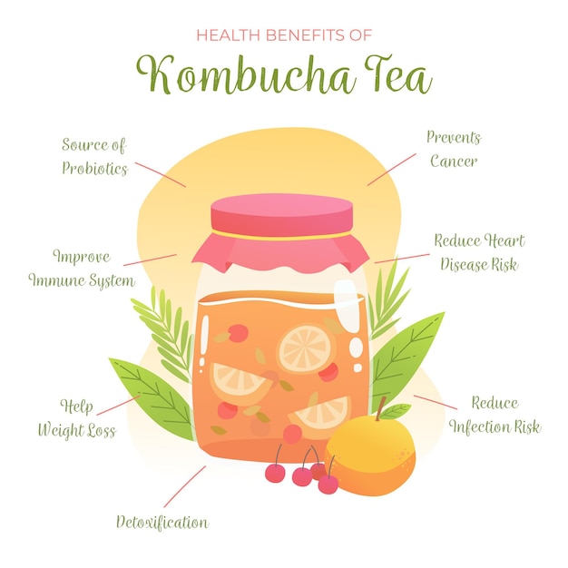 Free vector kombucha tea with fruits benefits