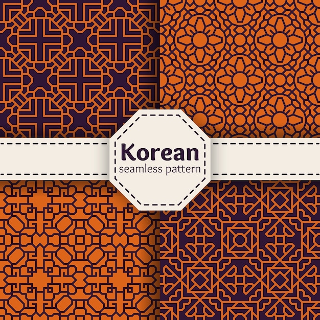 Korean or chinese tradition vector seamless patterns set. asian ornament design art illustration collection