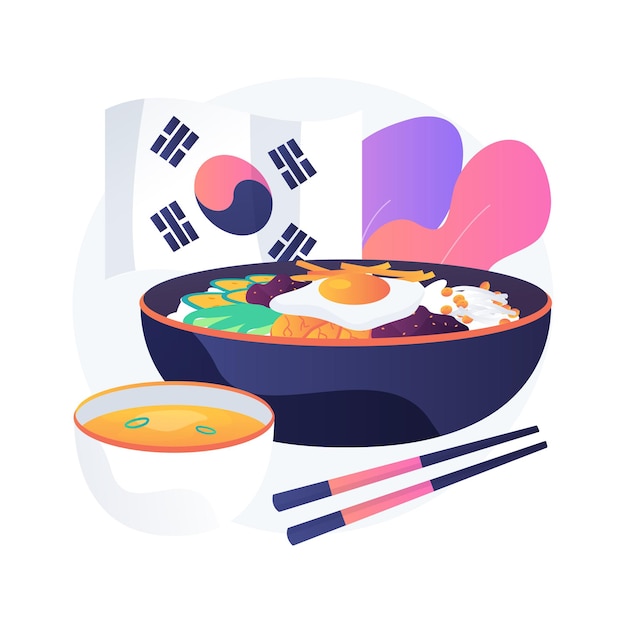 Korean cuisine abstract concept   illustration. Oriental cuisine restaurant menu, korean food delivery, gourmet market, asian spice, meal takeout, traditional eating  