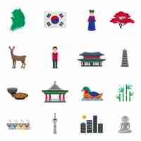 Free vector korean culture symbols flat icons set