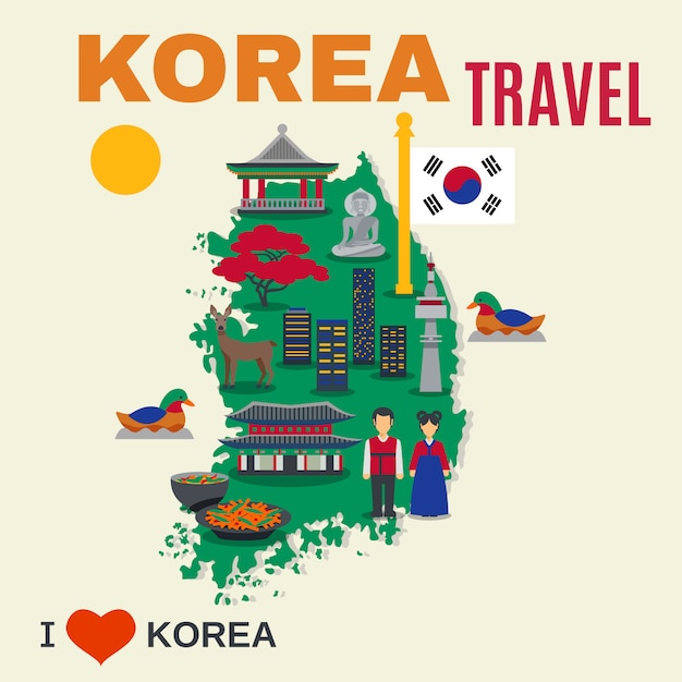 Korean culture symbols map travel poster