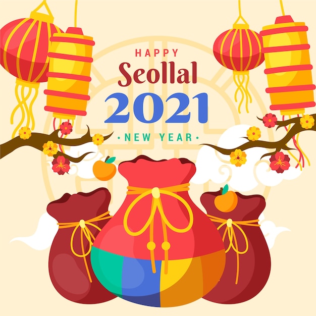 Free vector korean new year hand drawn