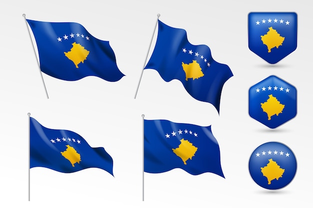 Bandiera del kosovo e collezione di emblemi nazionali