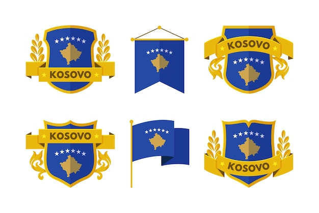 Vettore gratuito bandiera del kosovo ed emblemi nazionali incastonati in stile piatto