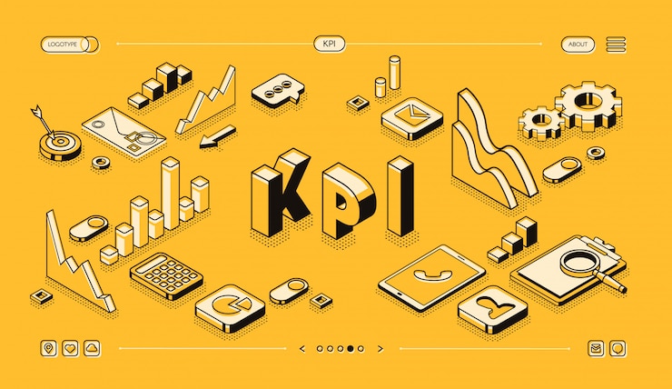 Бесплатный Вектор стратегия эффективности бизнеса kpi и иллюстрация анализа в изометрическом дизайне линии
