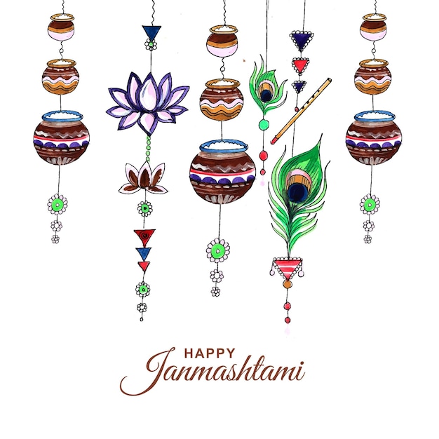 Krishna janmashtami digital art illustration card design