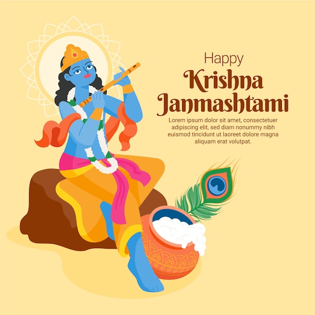 Vettore gratuito illustrazione di krishna janmashtami