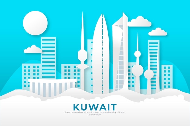 Free vector kuwait skyline in paper style