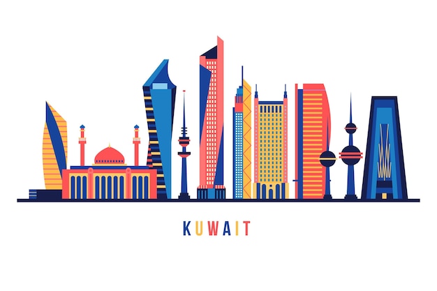 Vettore gratuito skyline del kuwait con colori diversi