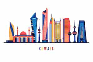 Vettore gratuito skyline del kuwait con colori diversi