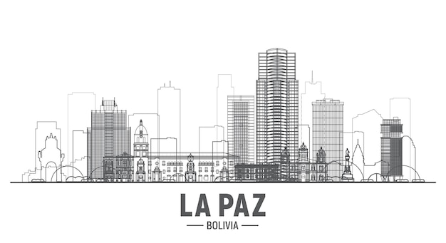 Ла-Пас Боливия выравнивает горизонт города на белом фоне Вектор штриха Иллюстрация Концепция деловых поездок и туризма с современными зданиями Изображение для Интернета или печати
