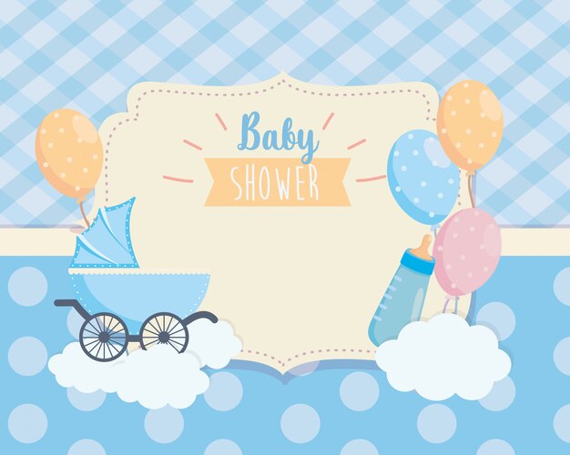 Label of baby carriage and balloons deccoration